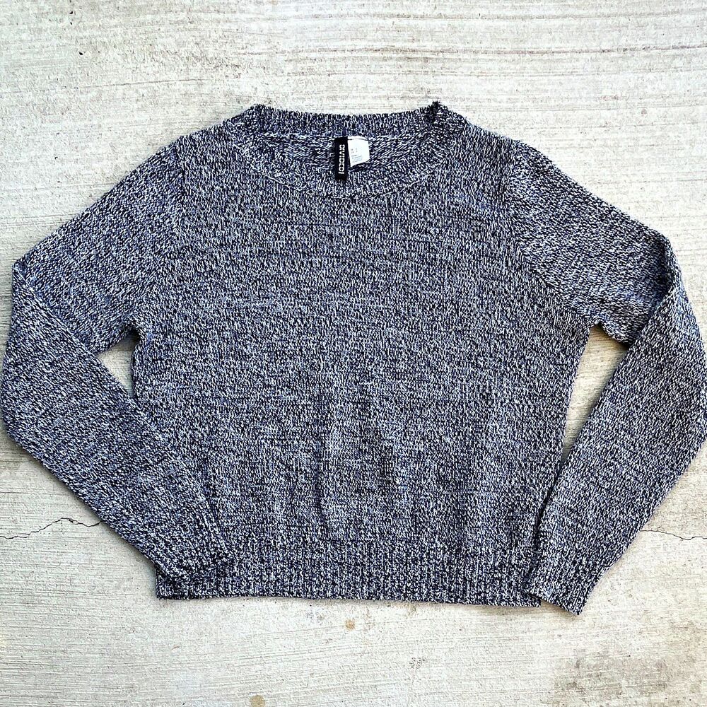 H&M Crew Neck Sweater Womens Small Heathered Gray Dark Academia Work Casual